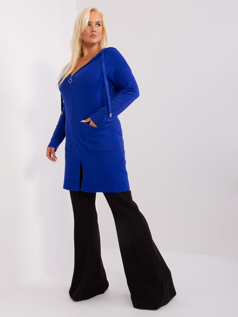 Hurt Kobaltowy rozpinany sweter plus size z kapturem