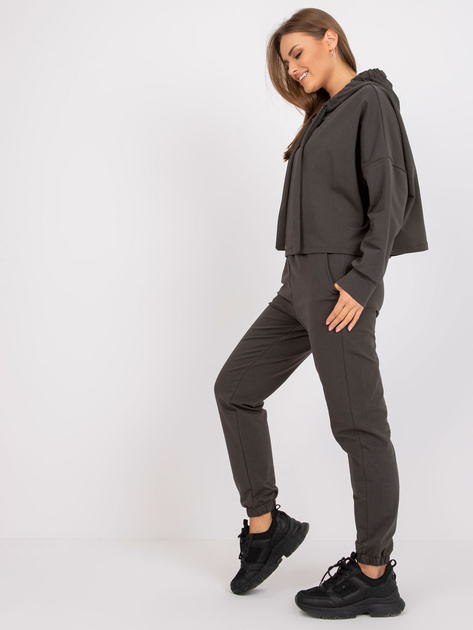 Khaki komplet dresowy basic ze spodniami z wysokim stanem