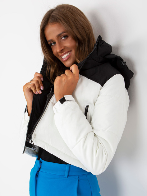 Hurt Czarno-biała pikowana kurtka zimowa z kieszeniami