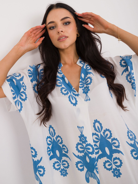 Hurt Niebiesko-biała sukienka oversize z printem