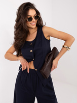 Granatowy letni komplet z jednorzędową kamizelką 