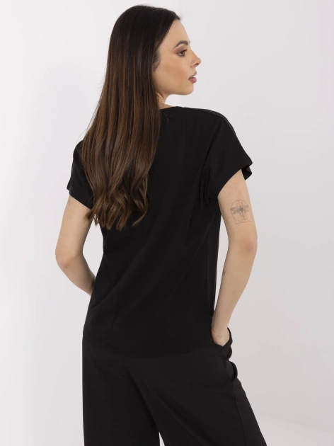 Czarny bawełniany t-shirt z dżetami