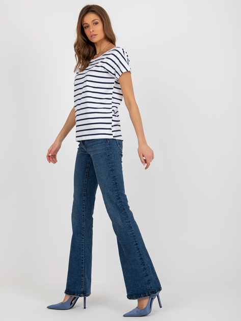 Hurt Biało-granatowy t-shirt basic z dekoltem na plecach