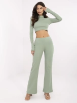Pistacjowy dwuczęściowy komplet w prążek RUE PARIS 
