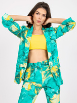 Turkusowa prosta marynarka damska w printy