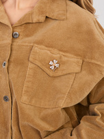 Camelowa sztruksowa kurtka z kieszeniami RUE PARIS 