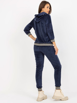 Hurt Granatowy damski komplet welurowy ze spodniami