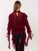 Burgundowa damska bluzka z kaskadowymi falbanami