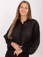 Black transparent shirt with a collar.