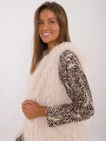 Hurtownia Jasnobeżowa kamizelka damska futrzana