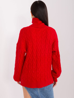 Red turtleneck sweater with cuffs