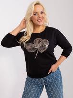 Didmeninė Juoda bluzonė plus size su blizgiu spaudiniu.