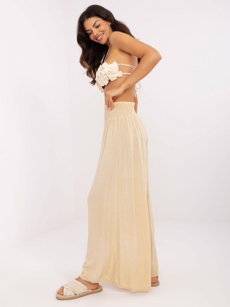 Hurtownia Beżowe szerokie spodnie na lato OCH BELLA