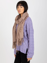 Hurtownia Ciemnobeżowy długi szal damski z frędzlami  