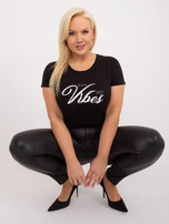 Hurtownia Czarny t-shirt plus size z okrągłym dekoltem