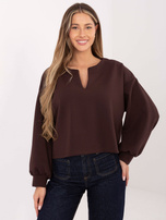 Czekoladowa krótka bluza z dekoltem V