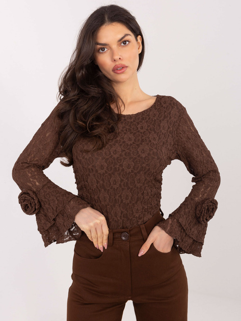 Czekoladowa elegancka bluzka z koronki