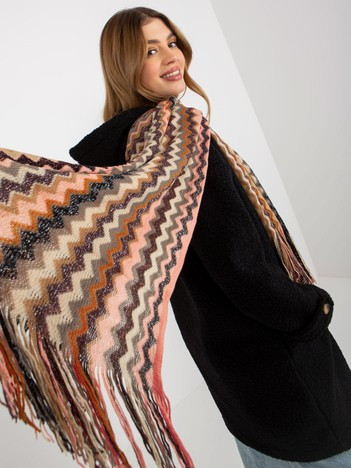 Hurtownia Jasnoróżowy wzorzysty szal z błyszczącą nitką