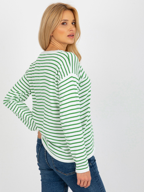 Hurt Biało-zielony damski sweter klasyczny w paski RUE PARIS