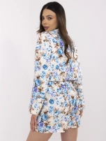 Niebiesko-ecru elegancki komplet damski w kwiaty