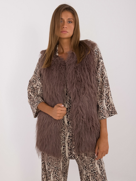 Hurt Ciemnobrązowa kamizelka futrzana zapinana na haftki