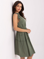Khaki flared dress made of muslin.