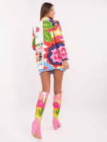 Hurt Kremowa damska marynarka z kolorowym nadrukiem