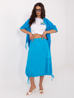 Niebieska sztruksowa spódnica z ściągaczami RUE PARIS 