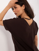 Ciemnobrązowa bluzka oversize z krótkim rękawem RUE PARIS 