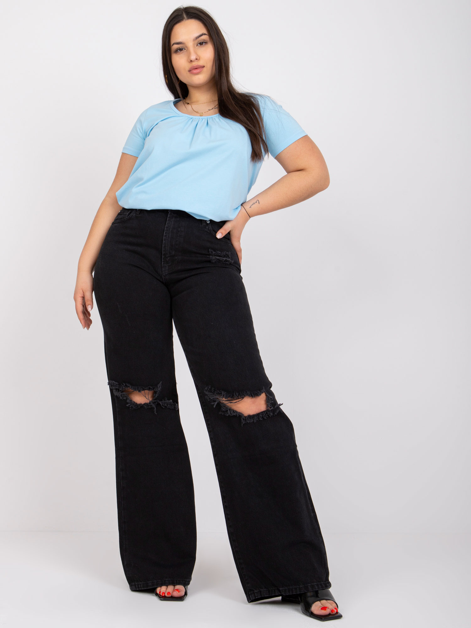 Svetle modrá blůza plus size z bavlny Celeste.