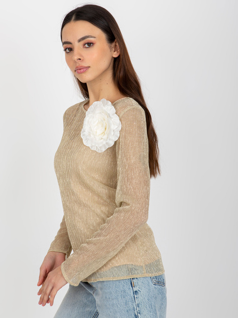 Hurt Złoto-beżowa błyszcząca bluzka wizytowa z topem