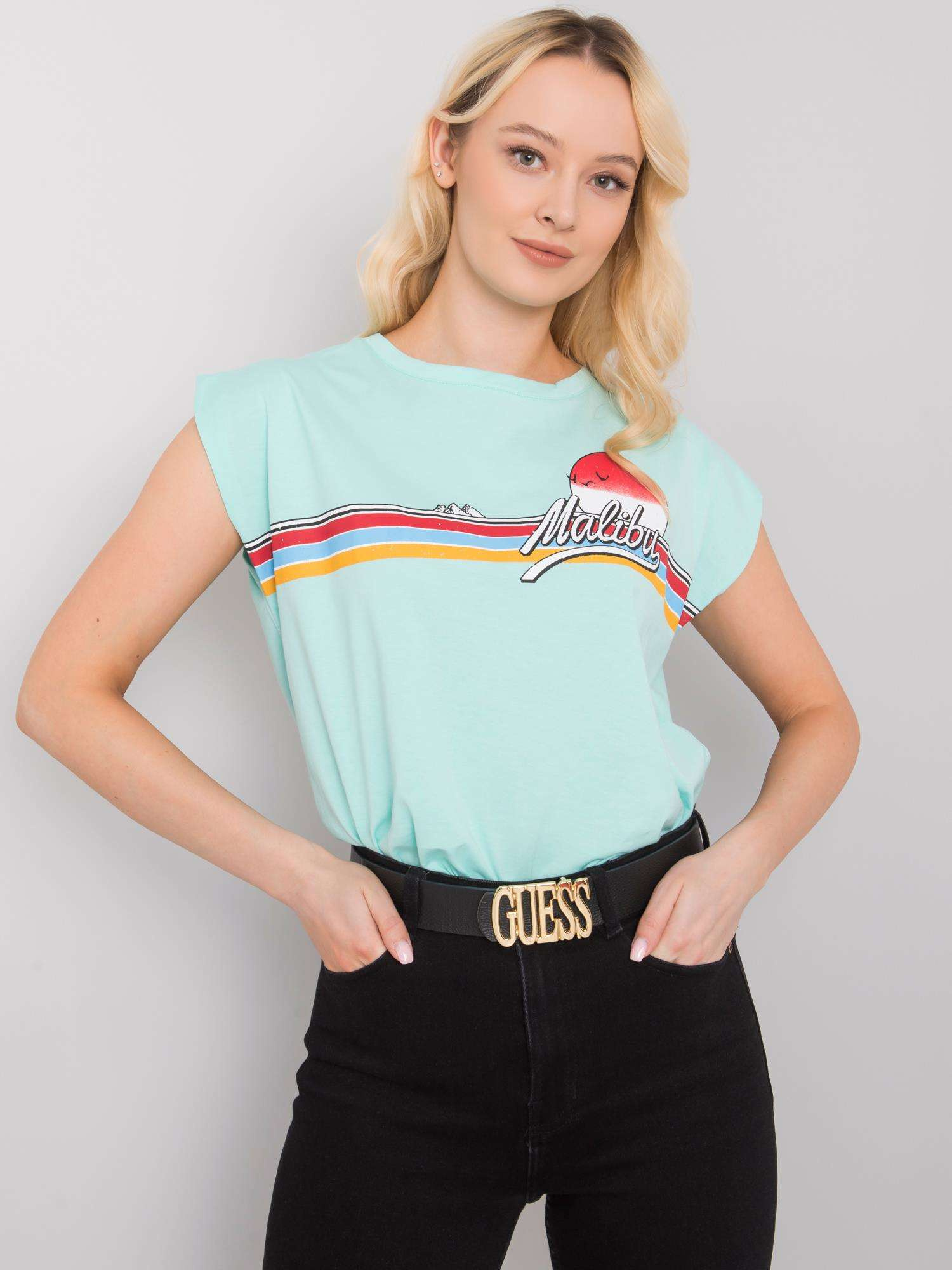 Miętowy t-shirt z nadrukiem Malibu