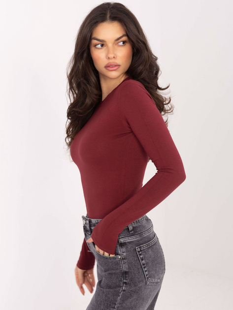 Bordowy dopasowany longsleeve basic z bawełny