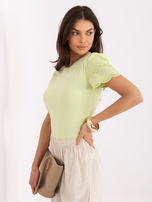 Pistachio women's boho blouse with short sleeves.