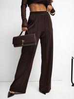 Czekoladowe spodnie basic bez zapięcia RUE PARIS 