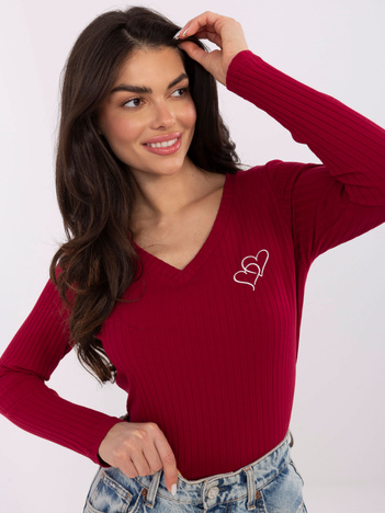 Bordowa casualowa bluzka w prążki RUE PARIS