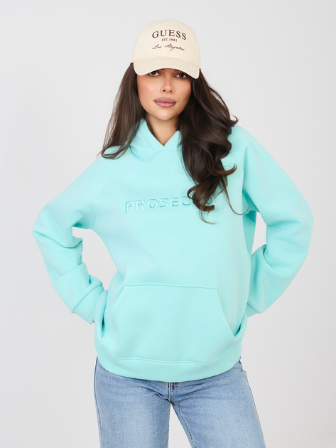 Miętowa ocieplana bluza oversize z haftem RUE PARIS