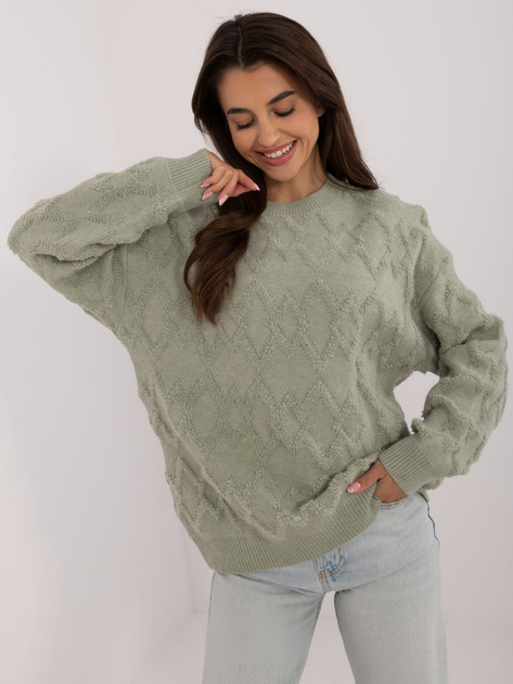 Hurtownia Pistacjowy damski sweter o kroju oversize