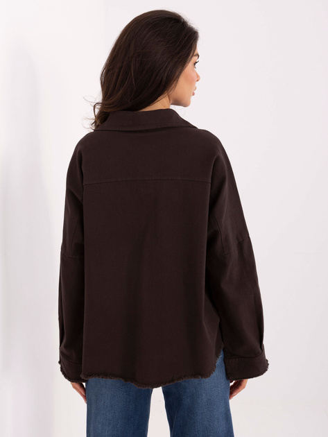 Ciemnobrązowa jeansowa kurtka z kieszeniami RUE PARIS