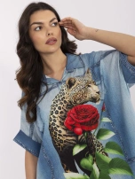 Niebieska rozpinana koszula z lampartem