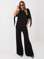 Czarny damski komplet z wiązaniem na rękawach