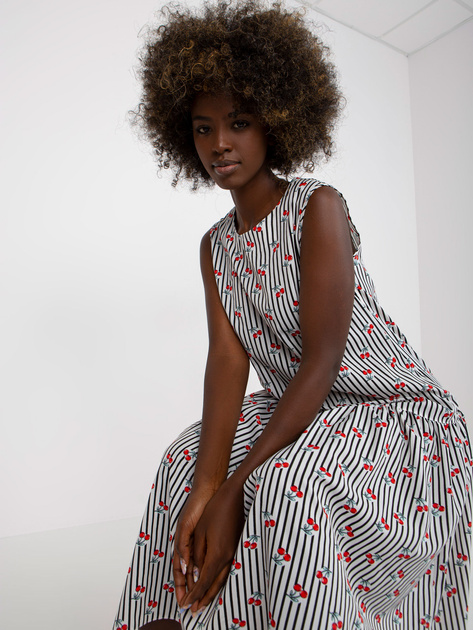 Biało-czarna midi sukienka bez rękawów z printem