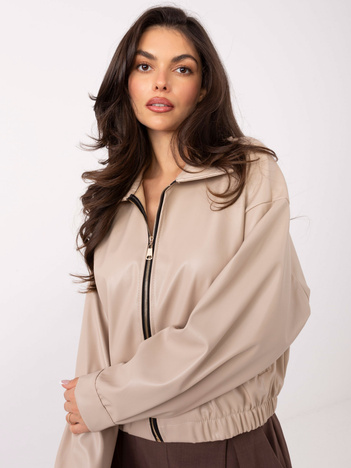 Jasnobeżowa skórzana z gumką na dole RUE PARIS