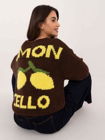 Hurt brown zip-up sweater with a text on the back.