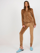 Hurt Ciemnocamelowy komplet welurowy ze spodniami Melody 