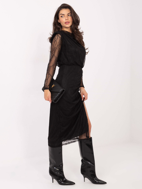 Czarna koronkowa sukienka z drapowaniem