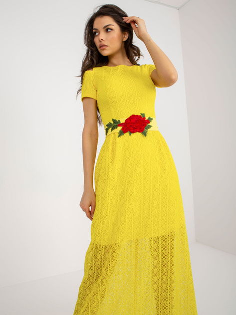 Hurt Żółta rozkloszowana sukienka wieczorowa z podszewką