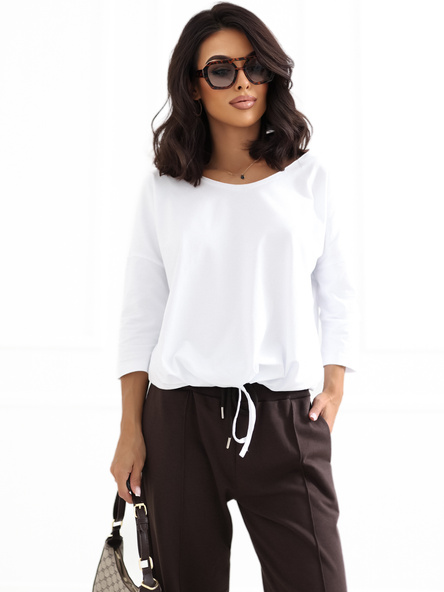 Weiße Basic-Bluse mit Bündchen RUE PARIS.