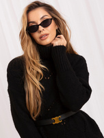 Schwarzer, durchbrochener Oversize-Pullover mit Rollkragen RUE PARIS.