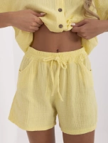 Jasnożółte muślinowe szorty z wiązaniem